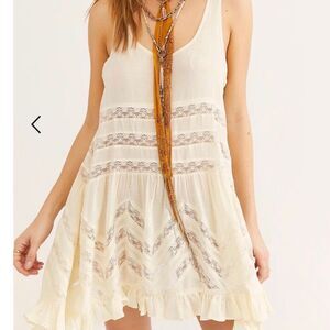 Free People Voile Lace Polka Dot Trapeze Swing Slip Dress Lace Tea Combo Small